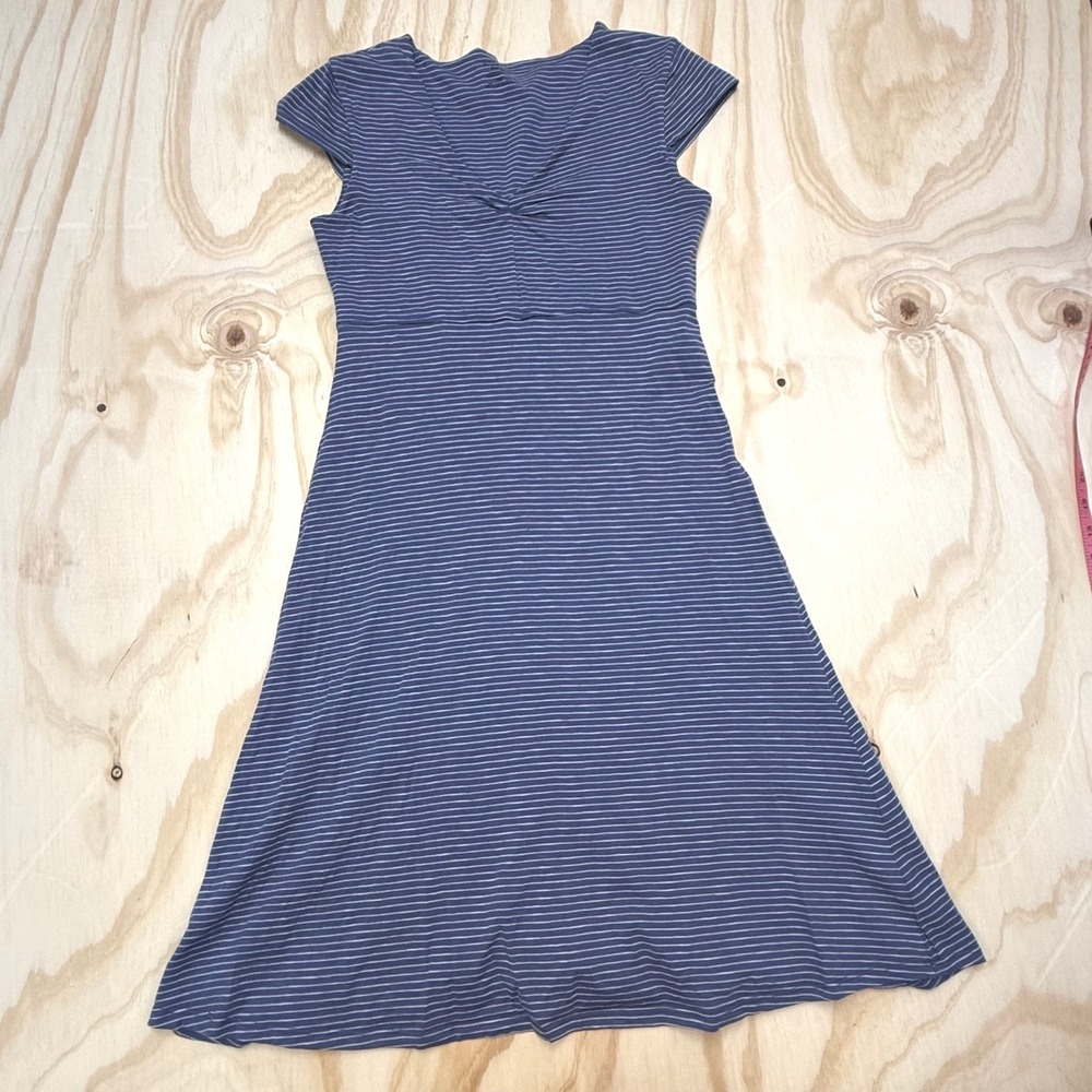 Toad&Co Blue Striped Organic Cotton Tencel Cap Sleeve A-Line Dress Small